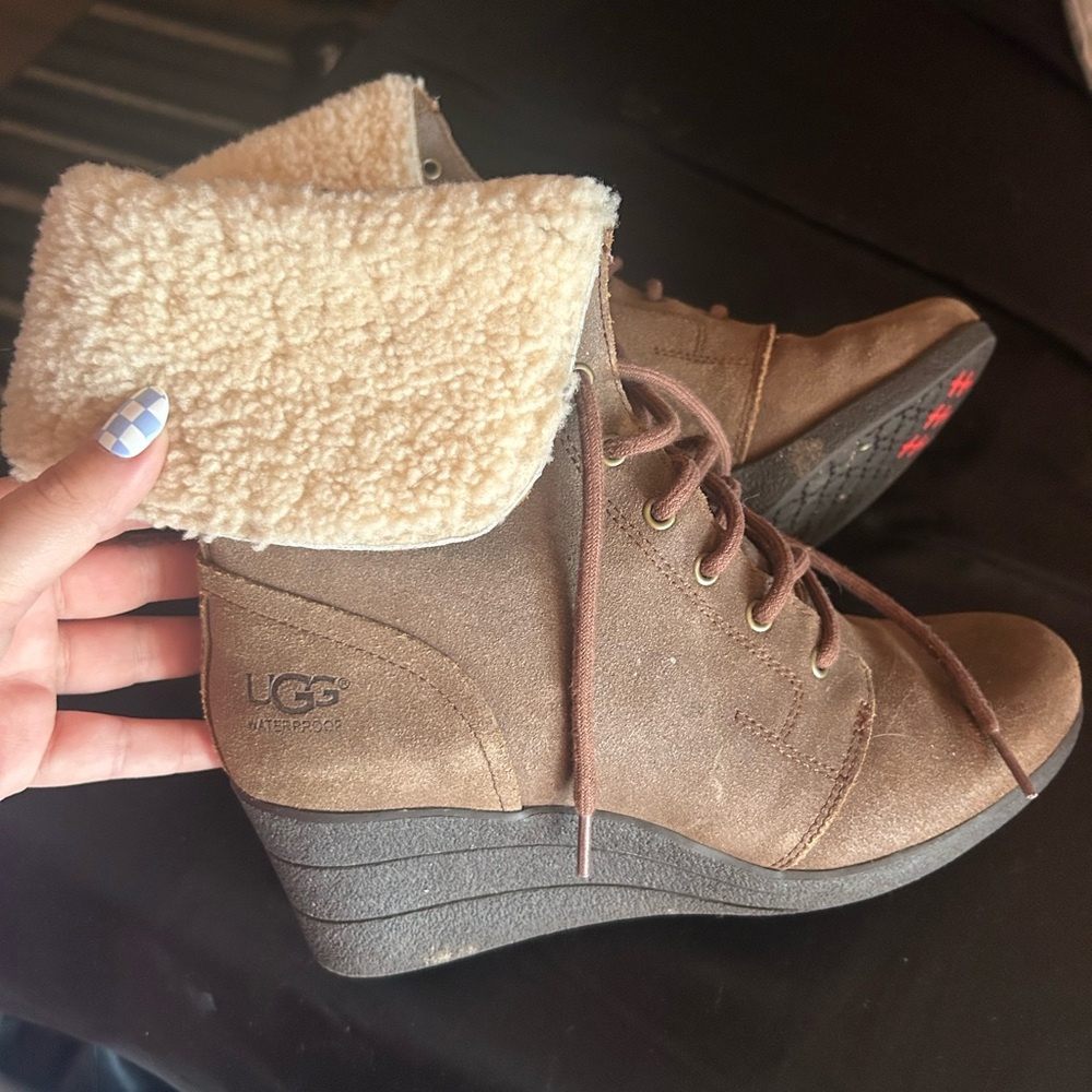 UGG Brown Suede and Cream Shearling Ankle Boots